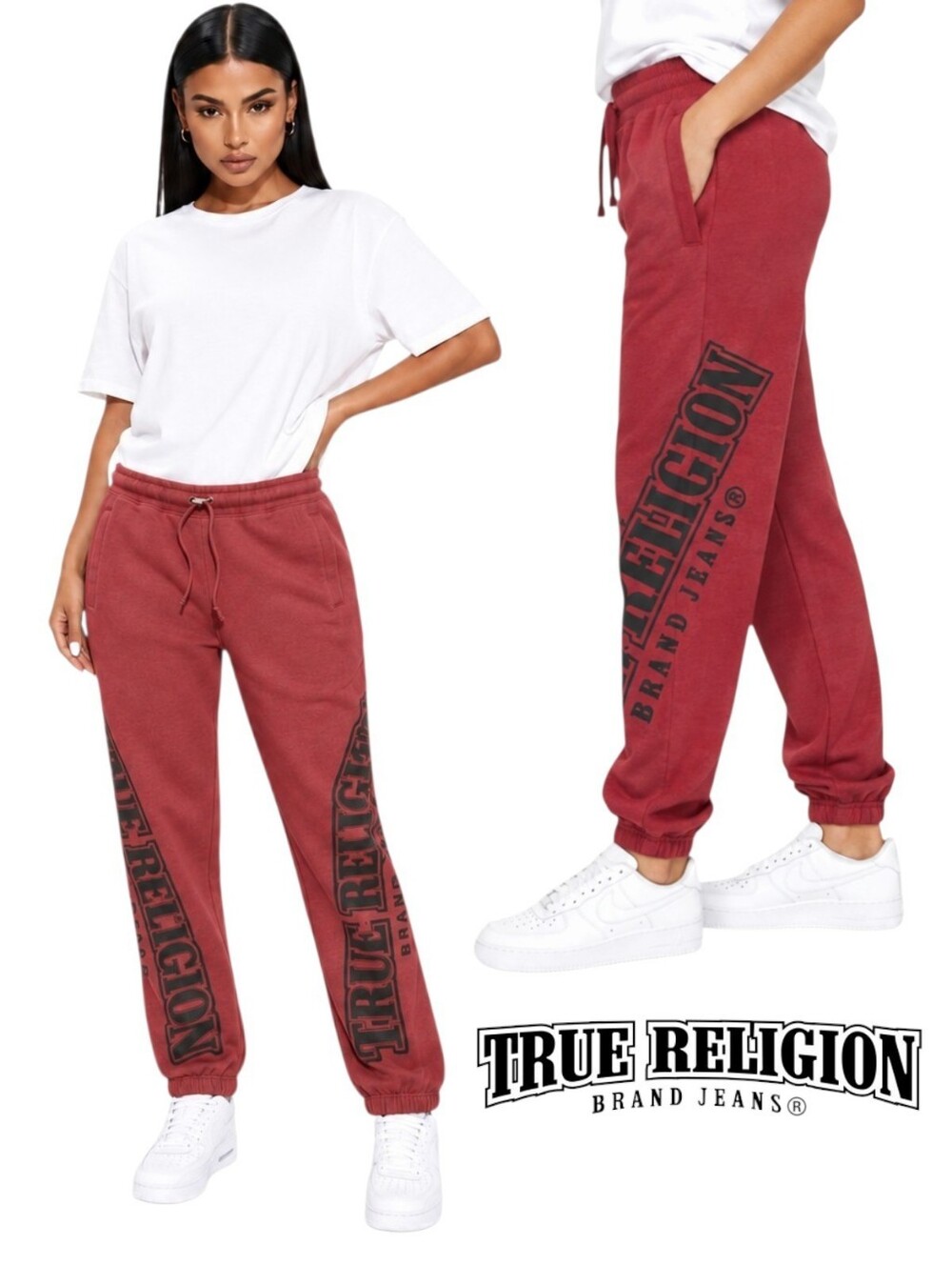 TRUE RELIGION Arched Brand Logo Graphic Baggy Joggers FITS WOMEN'S MEDIUM